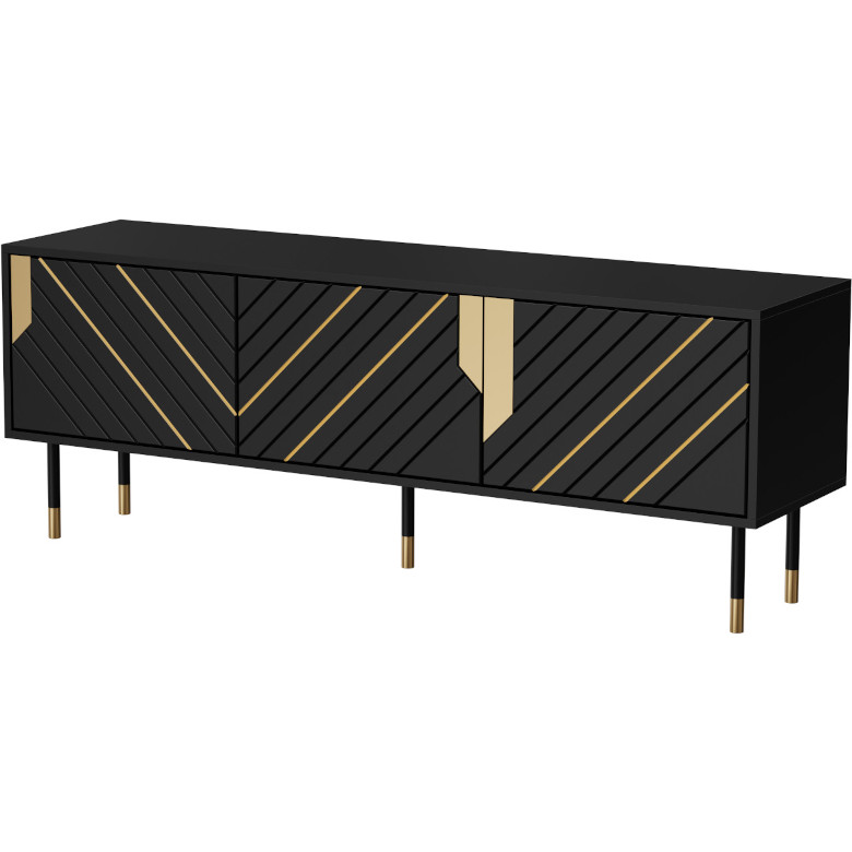 Mobilier TV 3D Fuji 150, negru, auriu