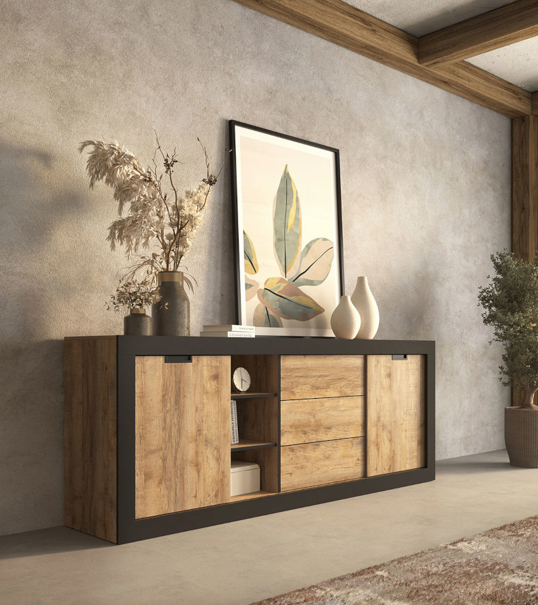 Comodă Trudo Samdal cu 25 sertare din stejar, neagră