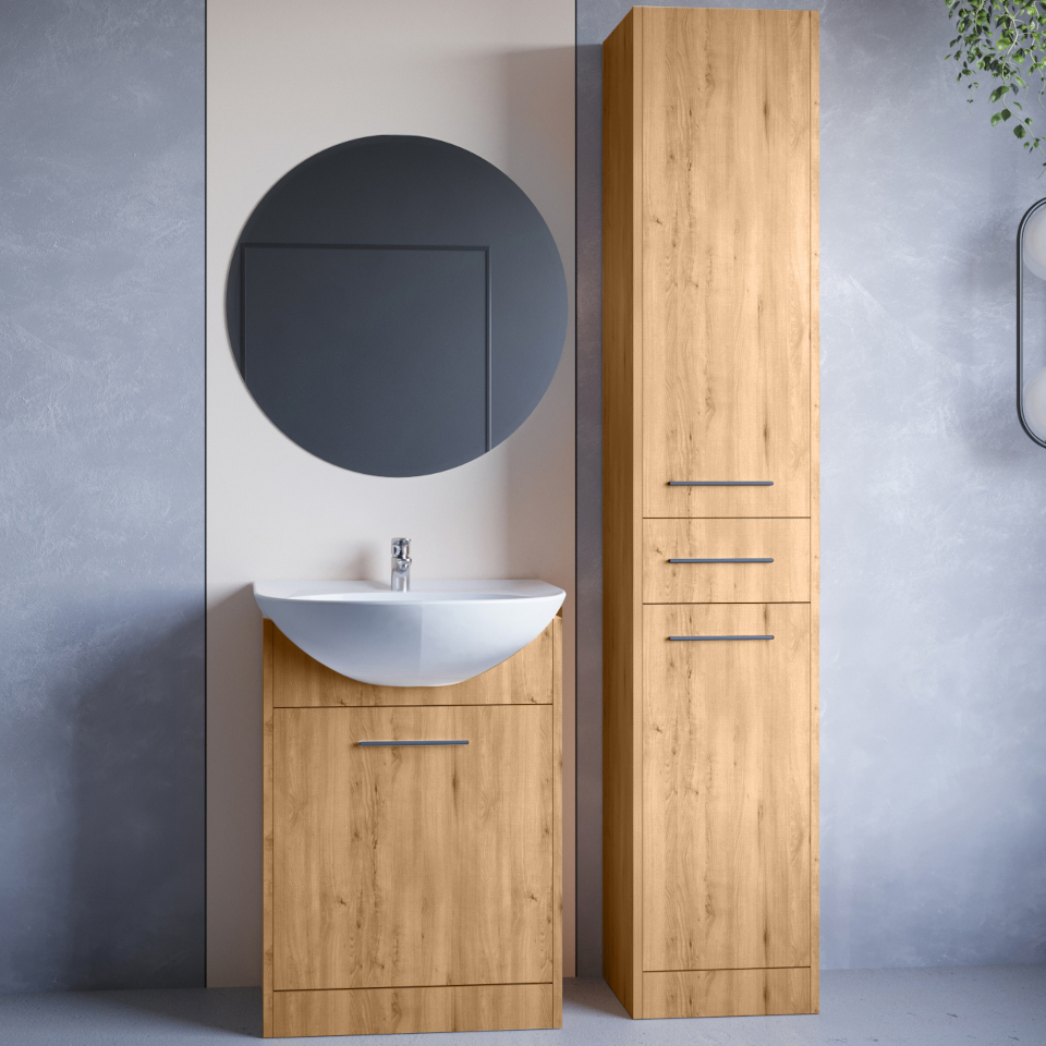 Mobilier de baie cu oglindă, laminat Neppa Long Oak Artisan