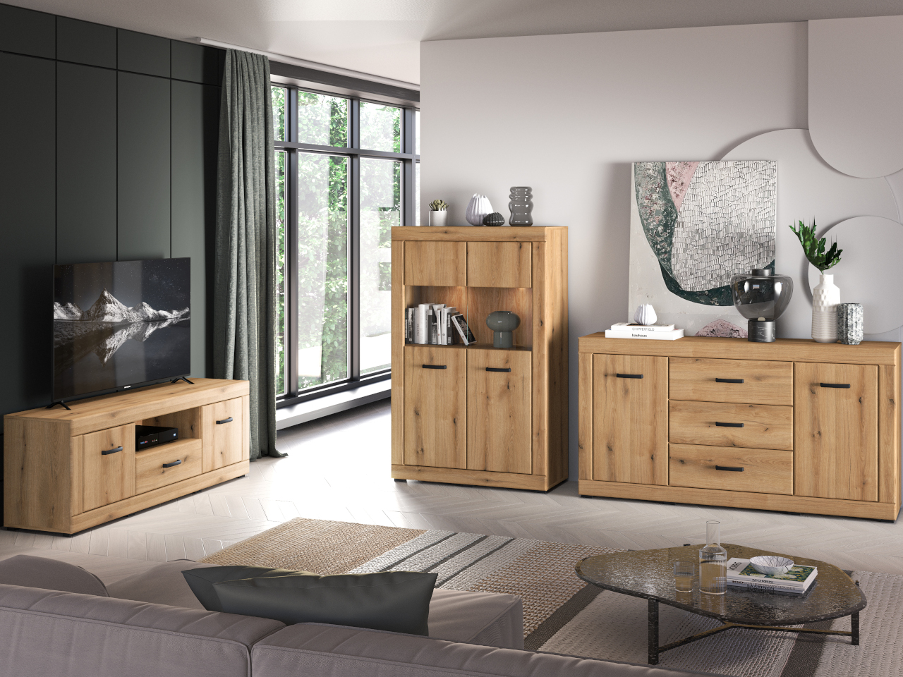 Mobilier de living Doris 1 evocă stejar