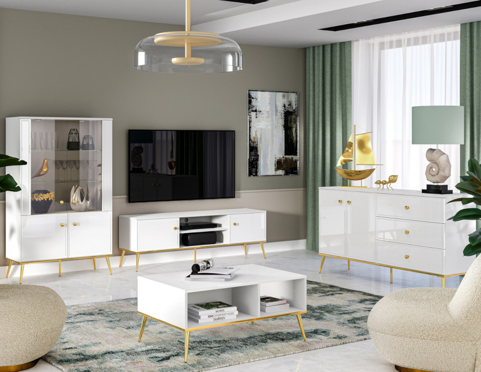 Mobilier de living Golden 1, alb lucios