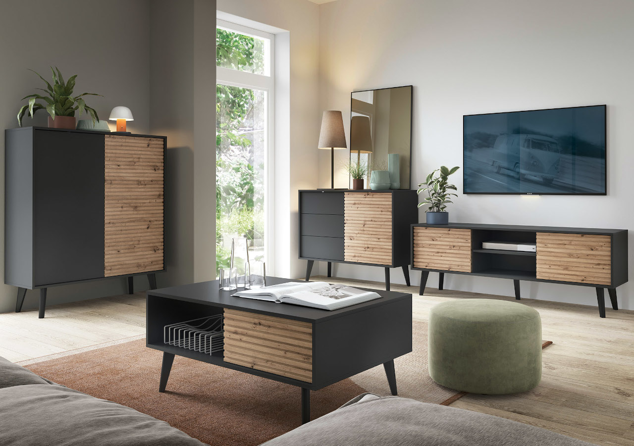 Mobila living WILLOW 1 negru / stejar artizanal