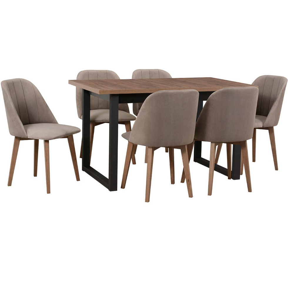 masă ds52 nuc deschis, laminat negru, scaune dk29 nuc deschis