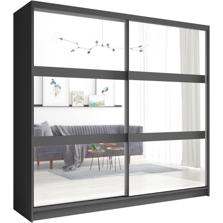 Dulap glisant cu oglindă 230 nino 01 gri grafit